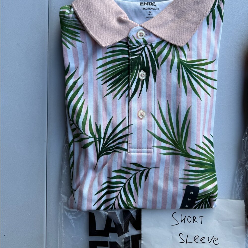 Lands End Mens Jacquard Polo Shirt M-XL Soft Supima Short Sleeve White/Pink Stri